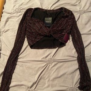 Red, silver, and black sparkly crop top